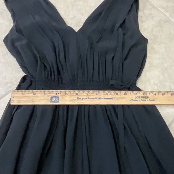 Anthropologie Draped LBD midi Dress women’s 4 Black Crepe V Neck /back cinch tie - Picture 12 of 15
